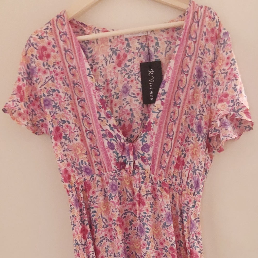 R.Vivimos Pink Floral Maxi Dress New with Tags